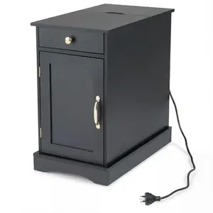 Costway Table de Chevet avec Prises Intégrées Table de Nuit avec Porte... pas cher