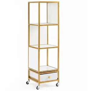 Costway Bibliothèque Tournante à 4 Niveaux sur Roulettes Étagère d'Ang... pas cher