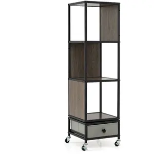 Costway Bibliothèque Tournante à 4 Niveaux sur Roulettes Étagère d'Ang... pas cher