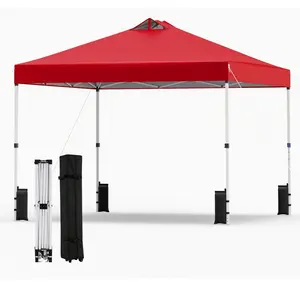 CostwayTonnelle de Jardin 3x3 m Tente Pop-Up, Montage Instantané Toit à Revêtement Argenté Gazebo Portable avec 4 Sacs de Sable Rouge pas cher