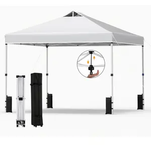 CostwayTonnelle de Jardin 3x3 m Tente Pop-Up Montage Instantané Toit à Revêtement Argenté Gazebo avec 4 Sacs de Sable Blanc pas cher