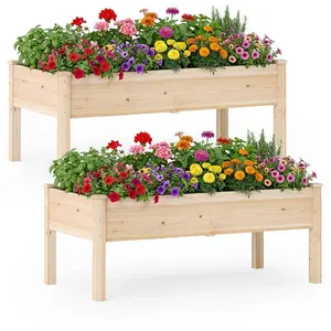 CostwayLot de 2 Bacs de Jardin Surélevés en Bois avec Pieds Jardinière... pas cher