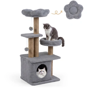 CostwayArbre à Chat Tour pour Chat 96CM avec Perchoir Rembourré en Forme de Fleur Condo Douillet et Lit pour Chat Balles Suspendues Gris pas cher