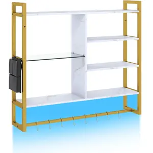 Costway Étagères Flottantes pour Jeux de 107 cm avec Lumières LED Télécommande et Application Étagère Murale pas cher