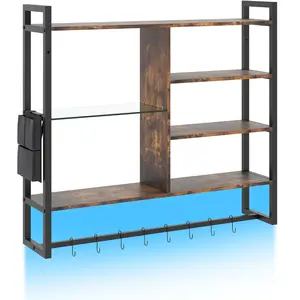 Costway Étagères Flottantes pour Jeux de 107 cm avec Lumières LED Télécommande et Application Étagère Murale pas cher