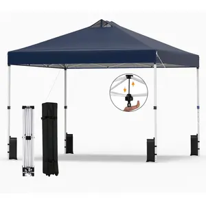 CostwayTonnelle de Jardin 3x3 m Tente Pop-Up Montage Instantané Toit à Revêtement Argenté Gazebo Portable avec 4 Sacs de Sable Piquets Bleu pas cher