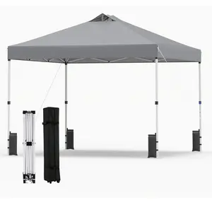 CostwayTonnelle de Jardin 3x3 m Tente Pop-Up, Montage Instantané Toit à Revêtement Argenté Gazebo Portable avec 4 Sacs de Sable Gris pas cher