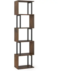 Costway Bibliothèque à 5 Niveaux Meuble de Rangement Ouvert Géométrique en Forme de S avec Cadre Métallique pas cher