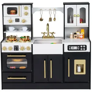 CostwayCuisine de Jeu en Bois pour Enfants Jouet de Cuisine avec Lumiè... pas cher