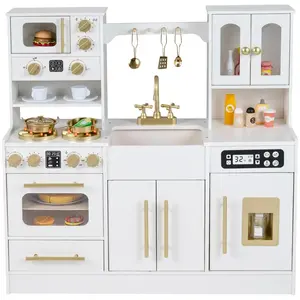 CostwayCuisine de Jeu en Bois pour Enfants Jouet de Cuisine avec Lumiè... pas cher