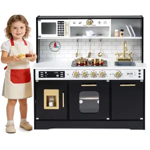 CostwayCuisine Enfants Cuisine de Jeu en Bois avec Lumières&Sons Cuisi... pas cher