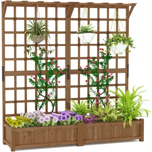CostwayJardinière avec 2 Treillis 2 Bacs Toit Suspendu en Bois Lit de ... pas cher