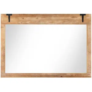 CostwayMiroir Mural Style Ferme 100 x 70 CM Miroir Rustique Rectangulaire Décoratif avec Cadre en Bois Suspension Verticale ou Horizontale Naturel pas cher
