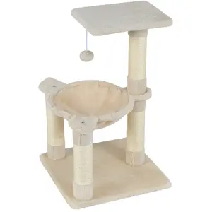 CostwayArbre à Chat 64 cm Tour pour Chat avec Perchoir Supérieur & Hamac Poteaux à Griffer en Sisal Naturel Balle Suspendue Beige pas cher
