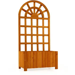 CostwayJardinière Surélevée en Bois avec Treillis Bac à Fleurs d'Extér... pas cher