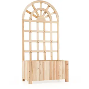 CostwayJardinière Surélevée en Bois avec Treillis Bac à Fleurs d'Extér... pas cher