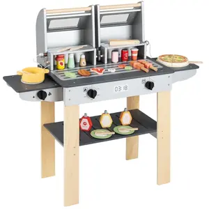 CostwayEnsemble Barbecue en Bois pour Enfants Jouet Barbecue avec Nomb... pas cher