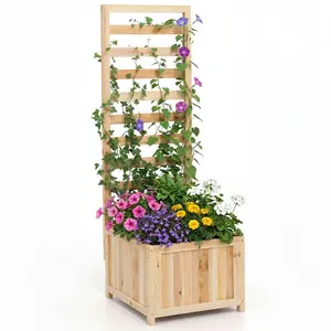 CostwayJardinière avec Treillis en Bois 123 CM Bac à Fleurs Surélevé p... pas cher