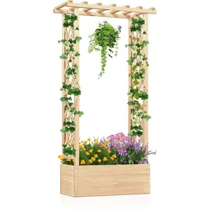 CostwayJardinière avec Treillis Toit Suspendu en Bois avec Trou de Dra... pas cher