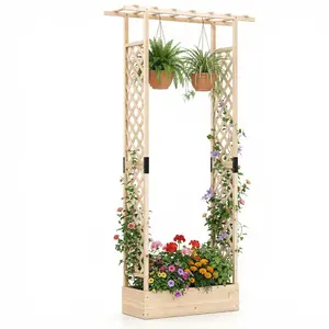 CostwayJardinière avec 2 Treillis Latéraux Toit Suspendu en Bois d'Épi... pas cher