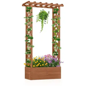CostwayJardinière avec Treillis Toit Suspendu en Bois avec Trou de Dra... pas cher