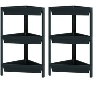 Lot de 2 Étagères d'Angle à 3 Niveaux Étagère Sur Pied pour Salle de Bain avec Design Amovible et Tr