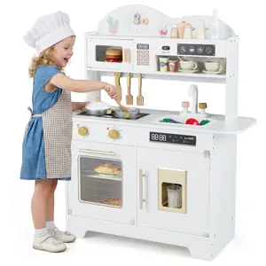 CostwayCuisine Enfants Cuisine en Bois pour Tout-Petits avec 17 Access... pas cher