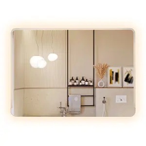 Costway70x50cm Miroir de Salle de Bain avec Éclairage Miroir Mural en Verre Trempé Anti-Explosion avec 3 Températures de Couleur Anti-Buée Argent pas cher
