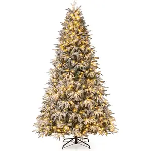 COSTWAY Sapin de Noël artificiel 270cm avec neige LEDs blanc chaud & s...
