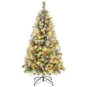 Giantex Sapin de noël pré-éclairé H150cm avec 200 LED et 450 Branches pas cher