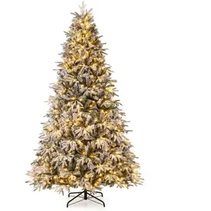 Sapin de Noël LED Floqué 270cm COSTWAY-600 Lumières Blanc Chaud-Articu... pas cher