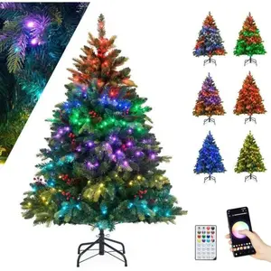 Sapin de Noël Illuminé 150cm COSTWAY-250 Lumières RGB Multicolores-Mod... pas cher