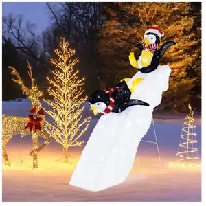 COSTWAY Décoration de Noël Illuminée Pingouin Festif sur Glace de 120 ... pas cher