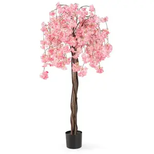 COSTWAY Cerisier Artificiel de 160 cm - Fausse Plante en Pot avec Fleu... pas cher
