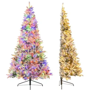 Sapin de Noël LED Enneigé 180cm Demi-Forme COSTWAY-180 Lumières Blanc ... pas cher