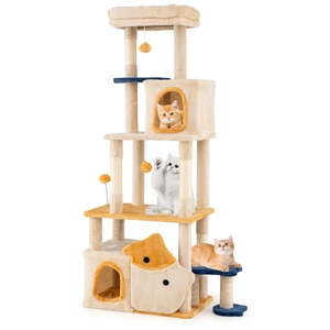 CostwayArbre à Chat Mignon de 163cm avec 2 Condos Perchoir en Peluche ... pas cher