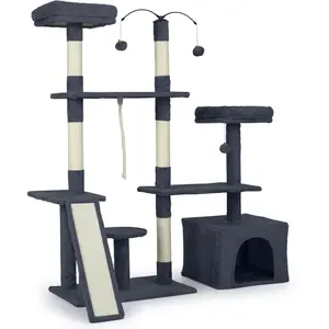 CostwayArbre à Chat 136cm Maison de Jeu avec Poteaux à Griffer en Sisa... pas cher
