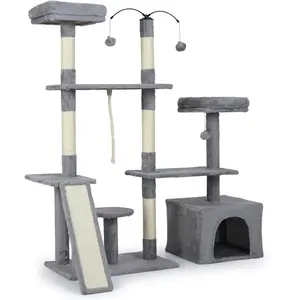 CostwayArbre à Chat 136cm Maison de Jeu avec Poteaux à Griffer en Sisa... pas cher