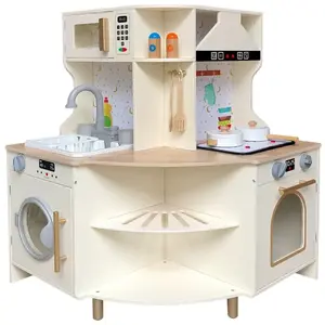 CostwayCuisine de Jeu pour Enfants Cuisine d'Angle en Bois avec Robine...