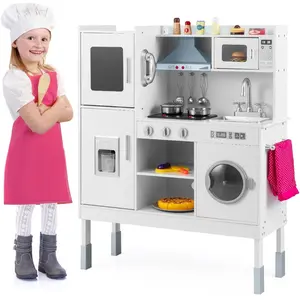 CostwayCuisine Enfants avec 16 Accessoires&3 Hauteur Réglable Jeu de C... pas cher