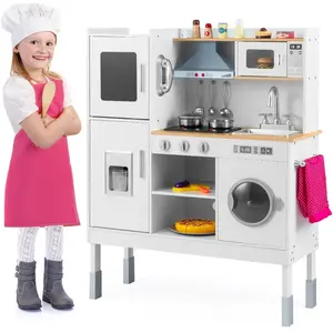 CostwayCuisine Enfants avec 16 Accessoires&3 Hauteur Réglable Jeu de C... pas cher
