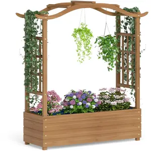 CostwayBac de Jardin Surélevé Bac à Plantes en Bois Massif avec Toit S... pas cher