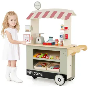 CostwayEpicerie Enfant en Bois avec 30 PCS Accessoires Marchande avec ... pas cher