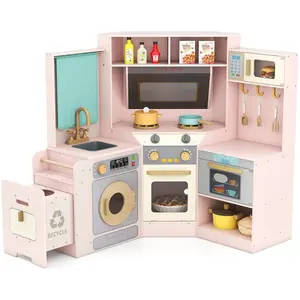 CostwayCuisine d'Angle avec Lumières et Sons Cuisine en Bois Interacti... pas cher