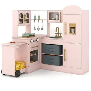 CostwayCuisine d'Angle avec Lumières et Sons Ensemble de Jeu en Bois I...Vendu parcostway