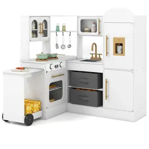 CostwayCuisine d'Angle avec Lumières et Sons Ensemble de Jeu en Bois I...Vendu parcostway