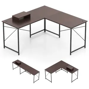 CostwayBureau en Forme de L Réversible de 150 cm avec Prise Intégrée S... pas cher