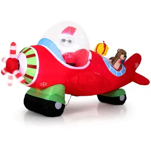 CostwayAvion Gonflable de Noël Père Noël Pilotant un Avion avec des Bo... pas cher