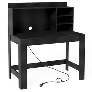 CostwayBureau d'Ordinateur avec Bibliothèque Bureau d'Étude avec Prise... pas cher