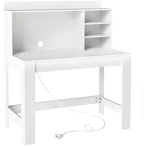 CostwayBureau d'Ordinateur avec Bibliothèque Bureau d'Étude avec Prise... pas cher
